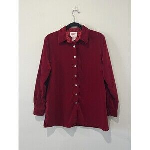 Vintage Pennylane Shirt Women’s Large Red Velvet‎ Button Up Long Sleeve MOP